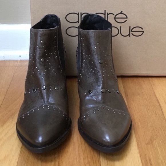 ANDRE ASSOUS ‘Frankie’ Brown Calf Leather Studded Bootie Size 7 - Picture 2 of 8